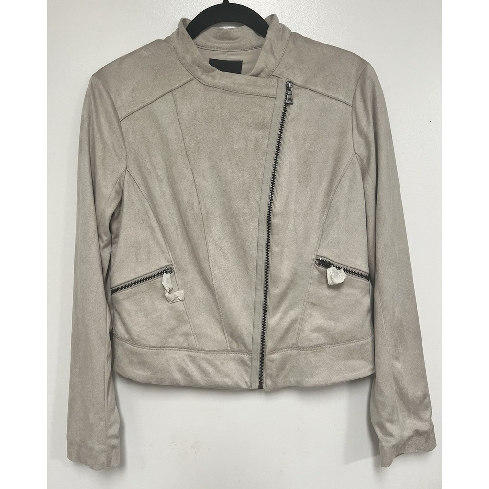 Elie Tahari Suede Moto Jacket Women Size Medium Lined Front Zip & Zip Pockets